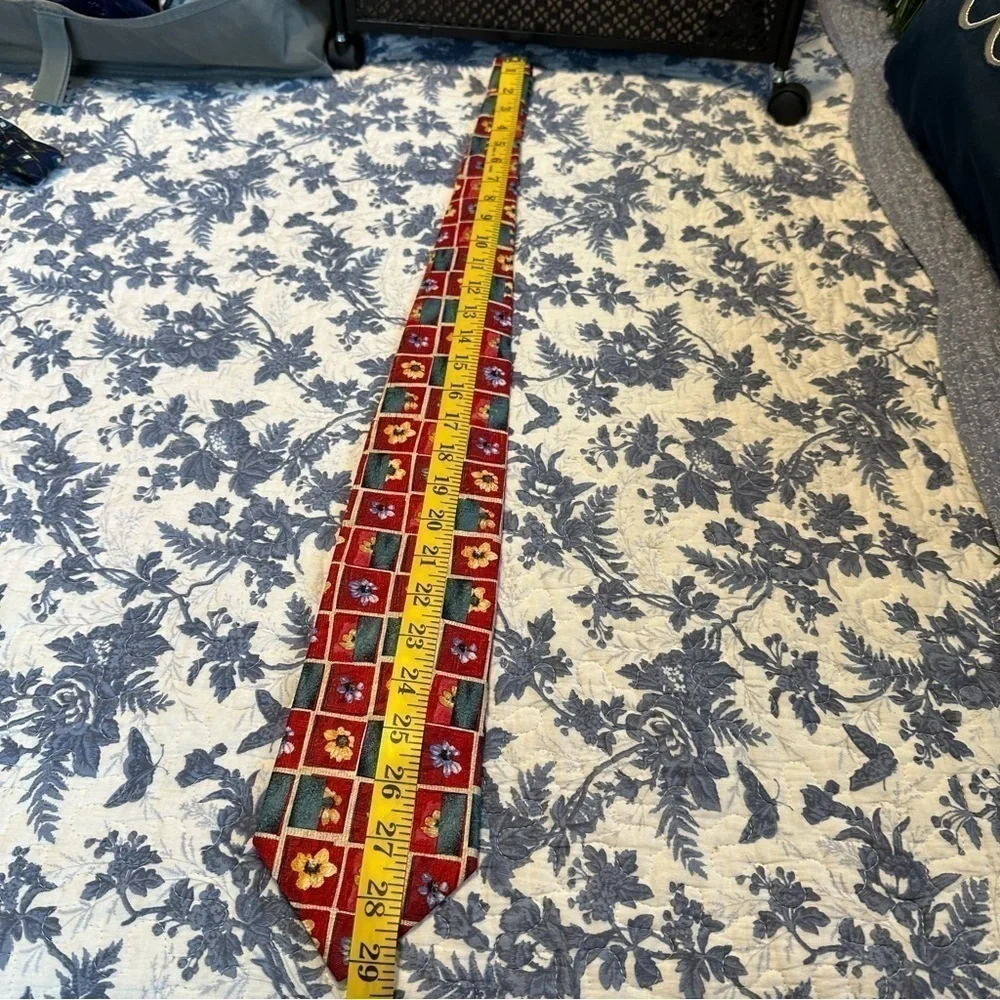 Ermenegildo Zegna Tie Red and Yellow Silk Floral 4” Wide